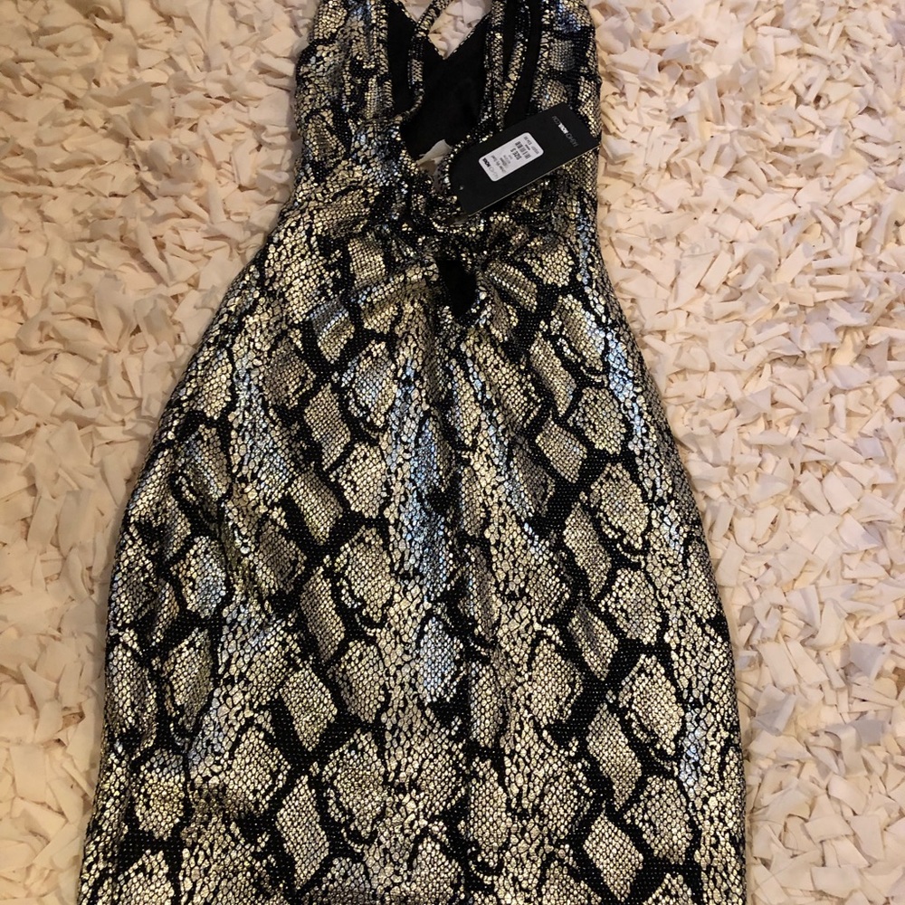 Metallic snake skin cut out dress